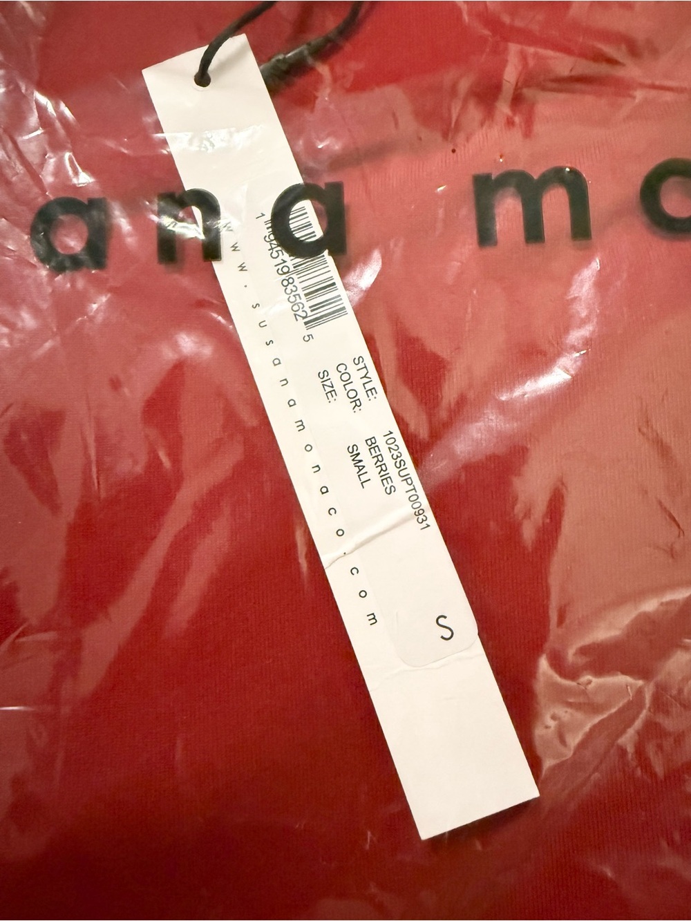 Susana Monaco Long Sleeve Crew Top Berries Red Size Small NWT Stretch Jersey USA - Picture 4 of 5